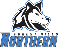 Forest Hills Northern Huskies logo of a blue and black huskie dog