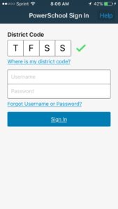 Power school sign in phone screen shot.