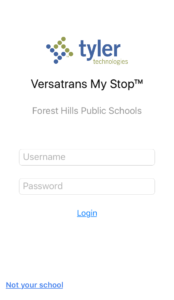 screenshot of the My Stop app login screen
