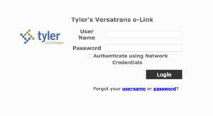 screenshot of the login form for the versatrans e-link system website