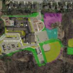 aerial photo of Meadow Brook Elementary showing the mowing and fertilization service areas
