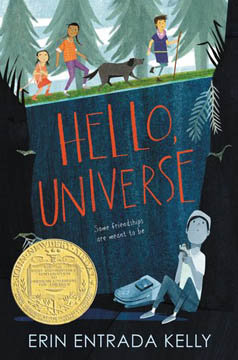 illustrated book cover for Hello, Universe