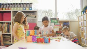 Kindergarten children playing with blocks