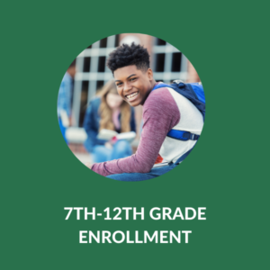 7th-12th grade enrollment with photo of high school student and backpack