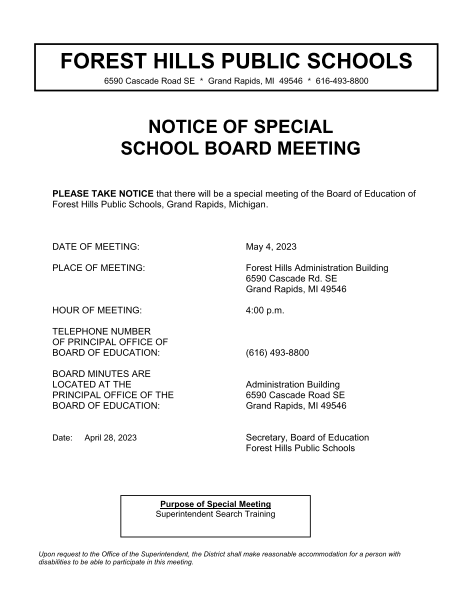 special board meeting for May 4