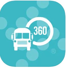 Bus app logo with a bus and 360 in a circle