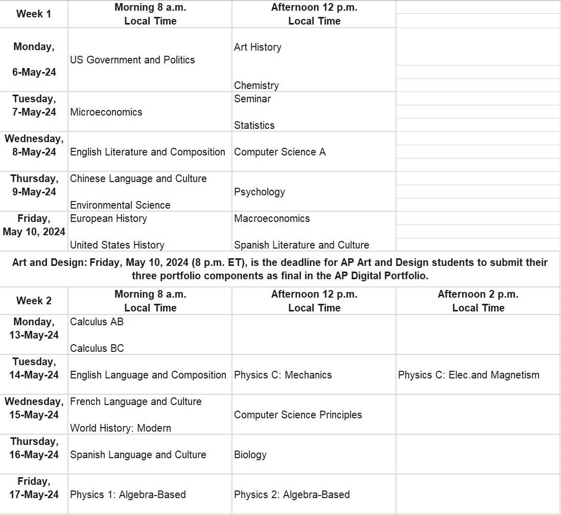 AP schedule for 2024