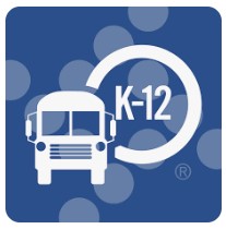 Loco for my ride k 12 app with a bus and a circle with k-12 inside the circle