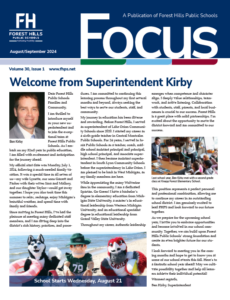 The cover of a newsletter called the Focus with a welcome from Superintendent Kirby on the cover