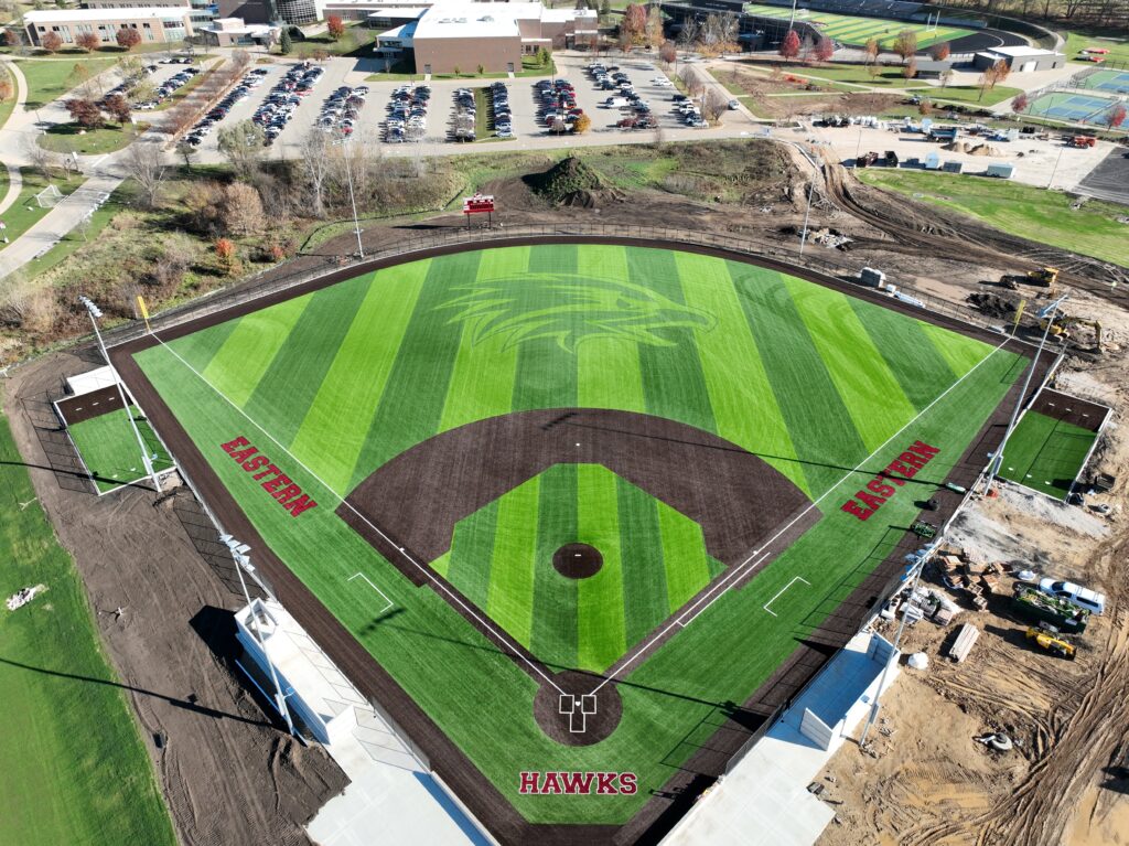 drone shot of the new baseball field at FHE