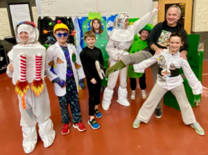 A group of students in a costume