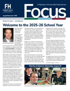 The cover of a newsletter called the Focus with a welcome from Superintendent Kirby on the cover