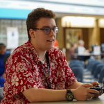 Boy playing on a gaming console