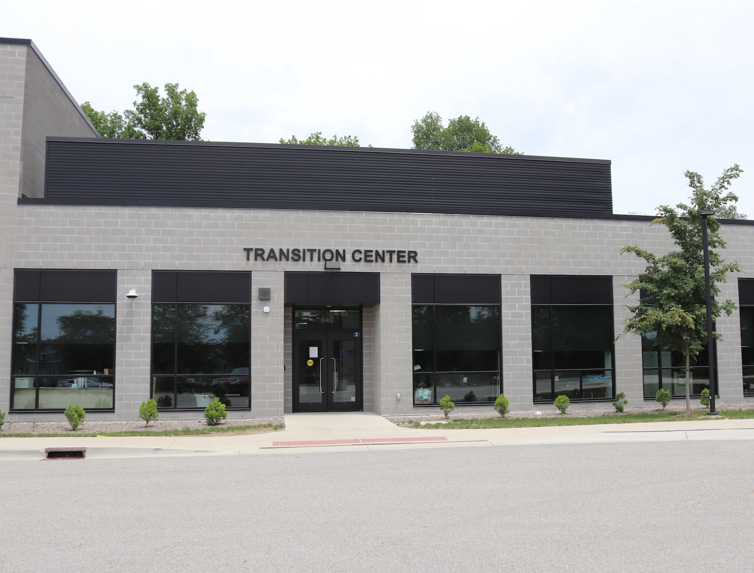 the front of the transition center building