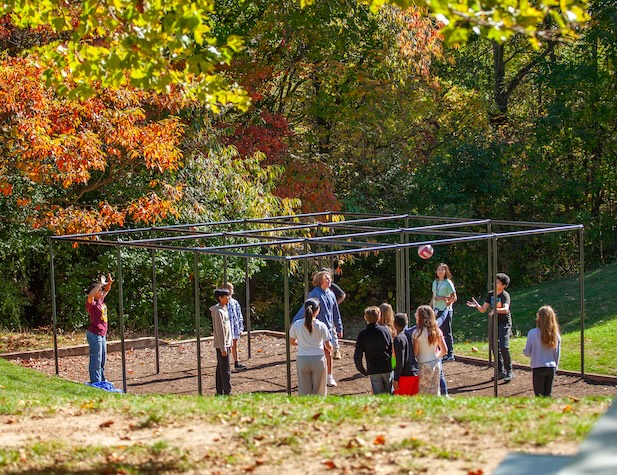 students playing 9 square outside