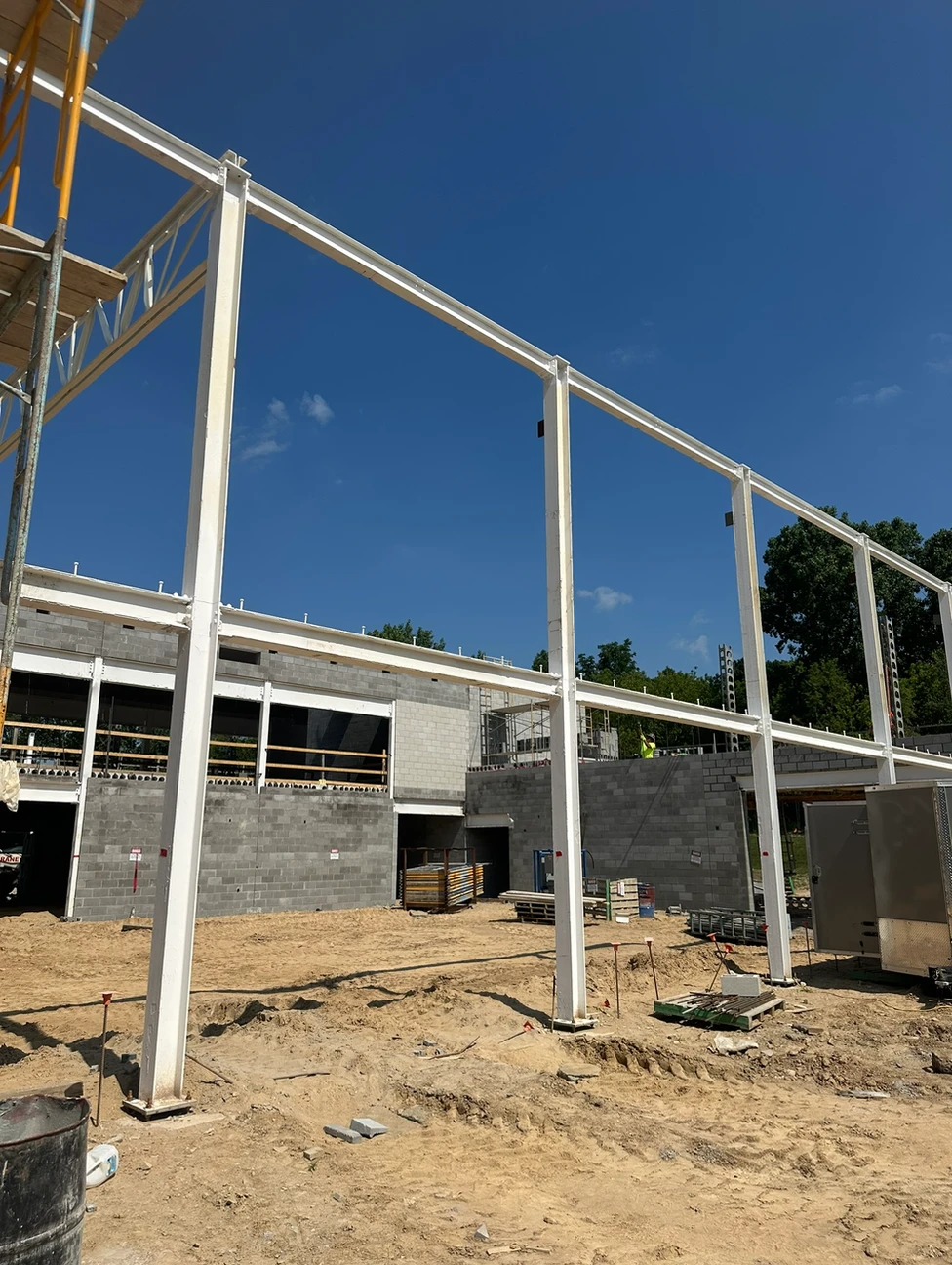 Construction progress outside, the brand new frames for the addition