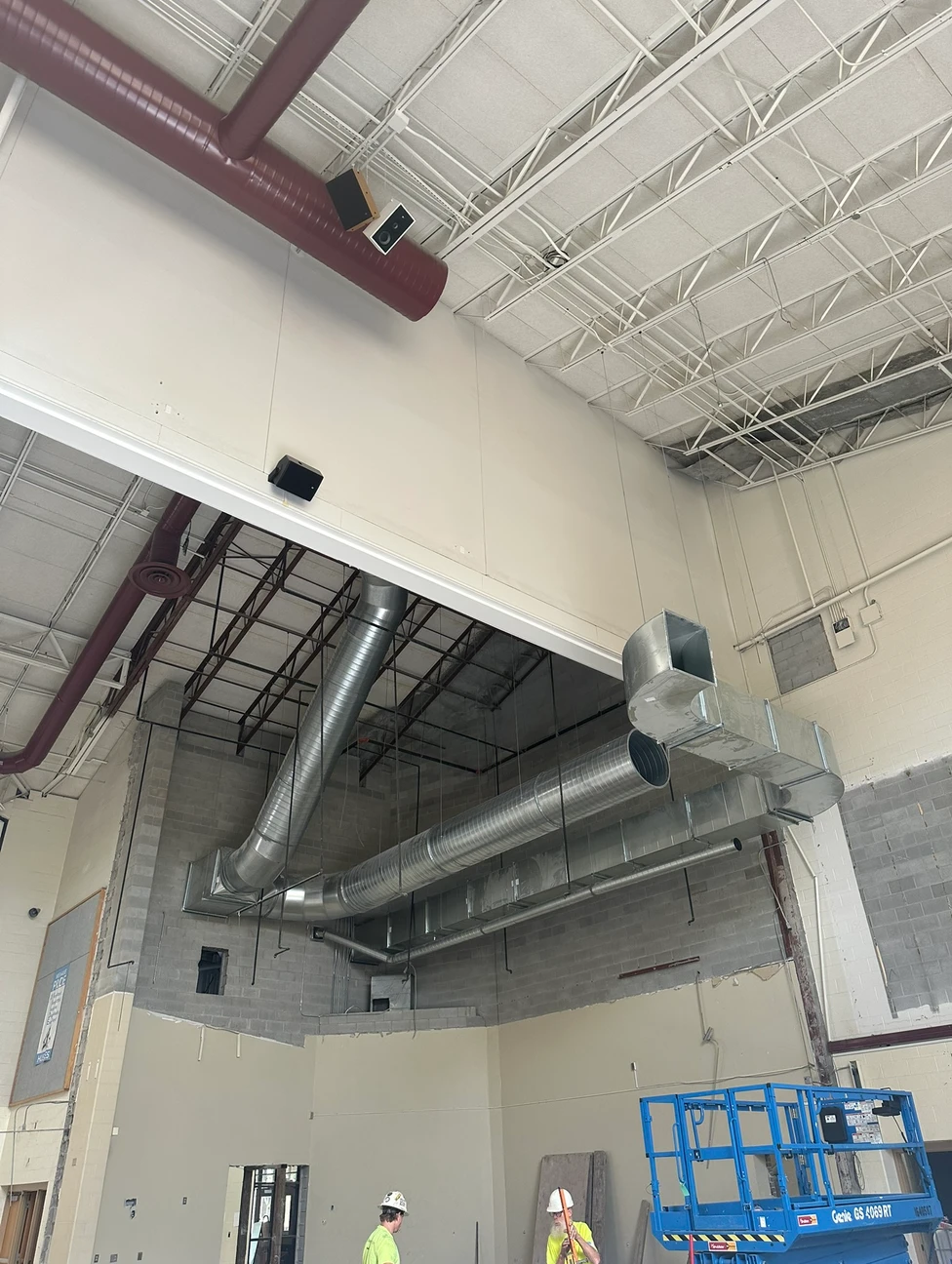 Construction progress on the inside of the ceiling