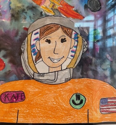 a drawing of a female astronaut done by a student