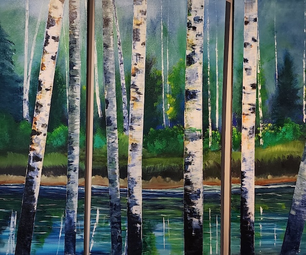 Painting of trees in water by Paulette Carr